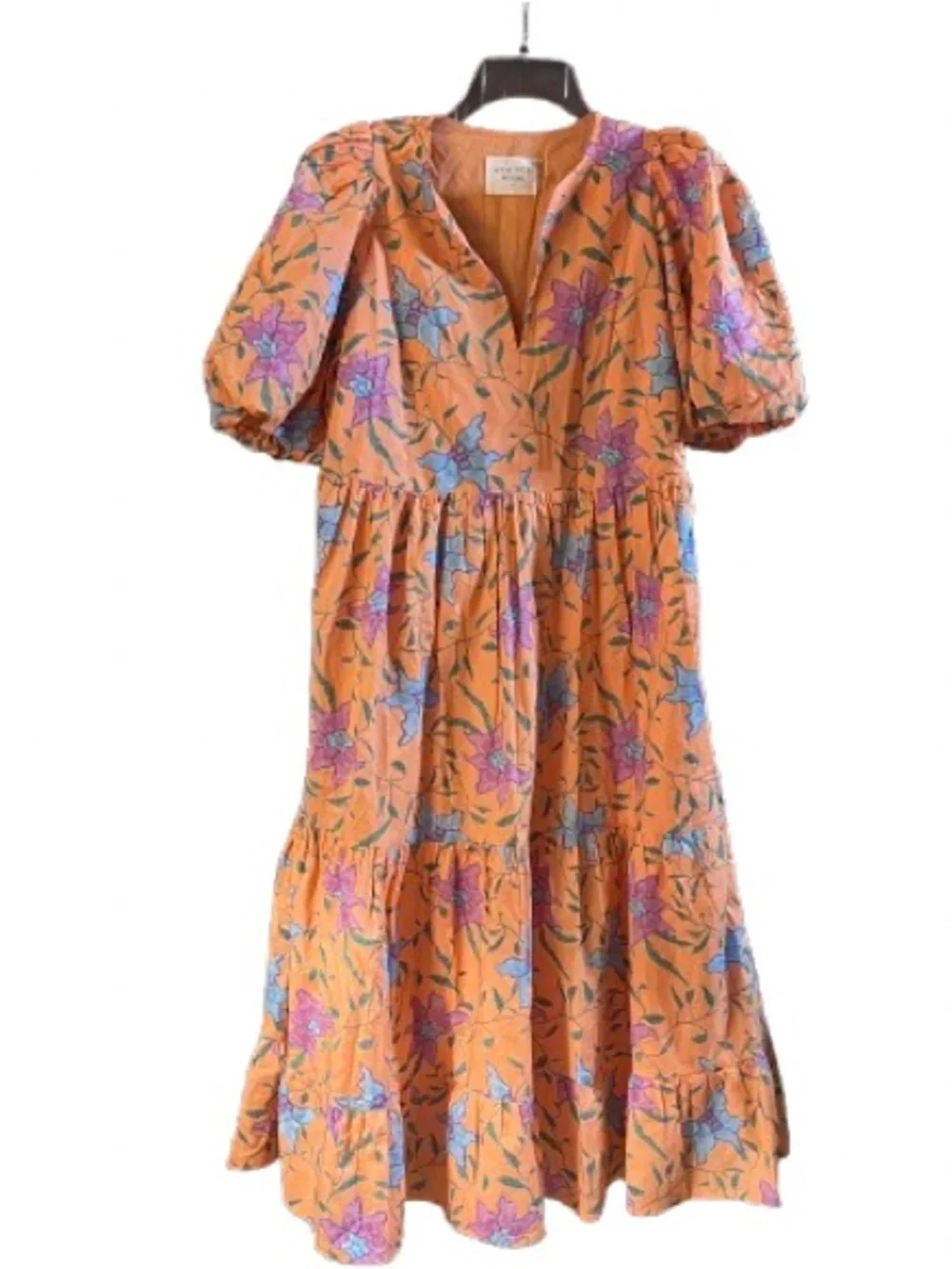 EUC Tuckernuck Hyacinth House Orange Floral Cisco Tiered Maxi Dress Small